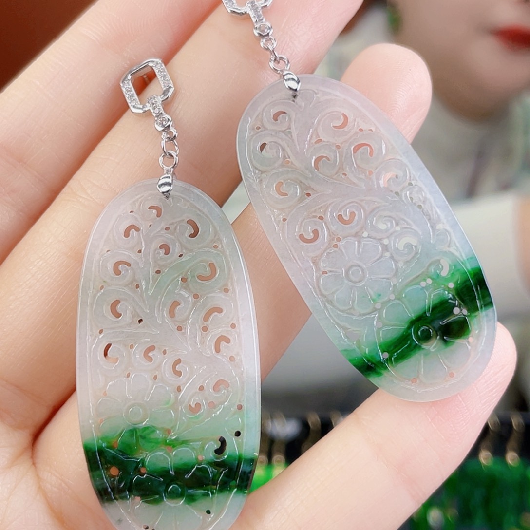 翡翠银S925镶嵌耳饰