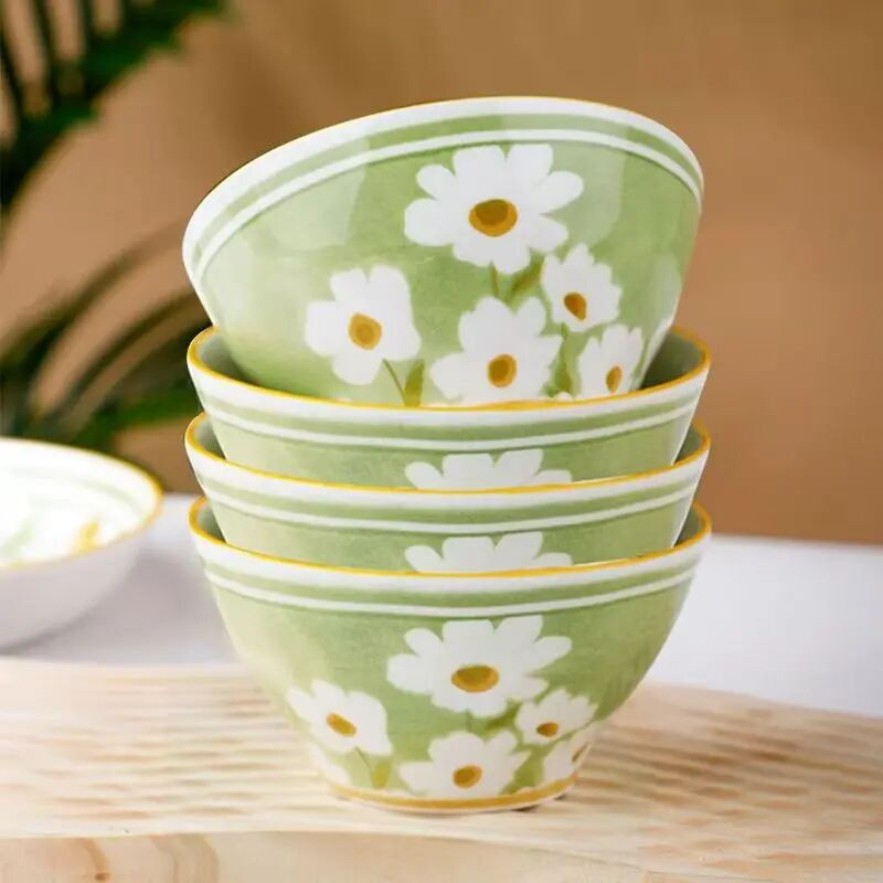 4只装4.5英寸仙境小雏菊家用陶瓷釉下彩米饭碗小碗陶瓷碗盘大A161