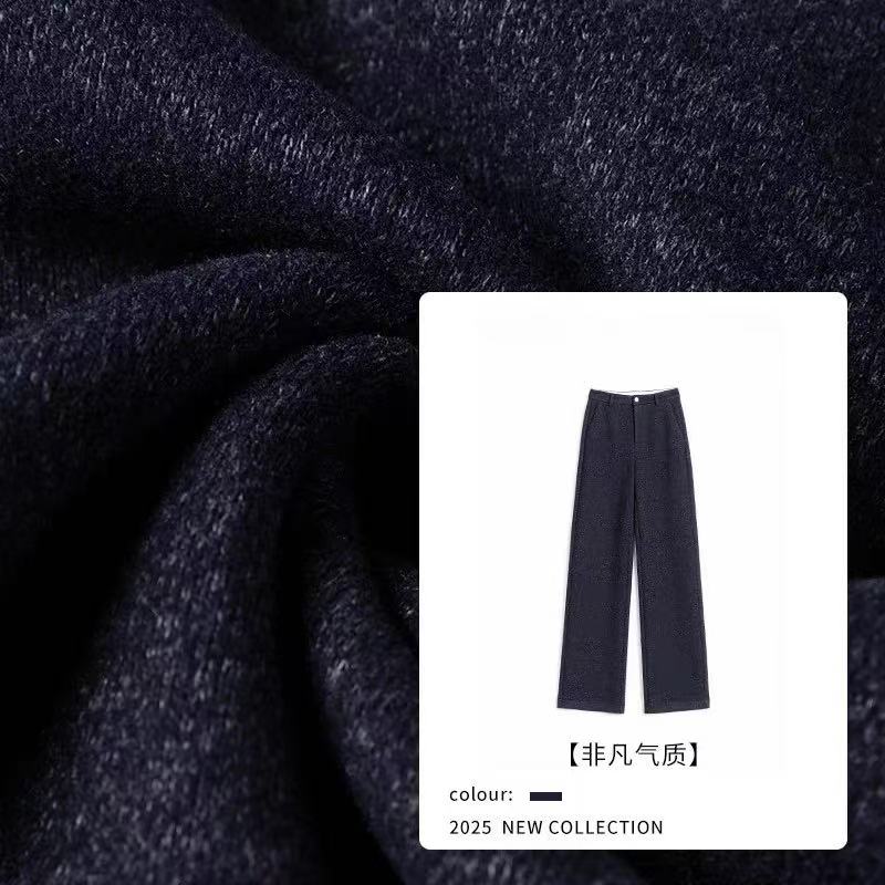 【青花瓷】醋酸羊毛阔腿裤秋冬高腰显瘦松紧弹力宽松休闲直筒裤女  