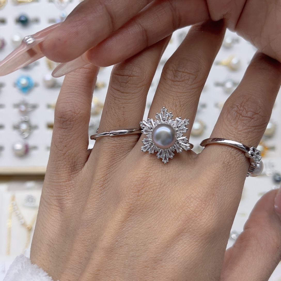 舒***塔戒指合金淡水珍珠