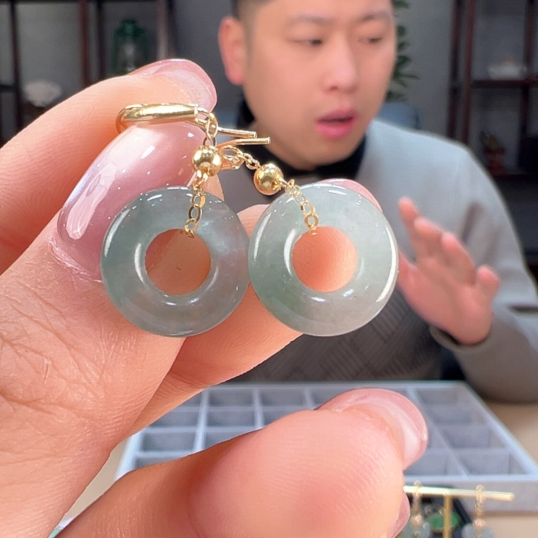 翡翠耳饰18K金镶嵌耳环13