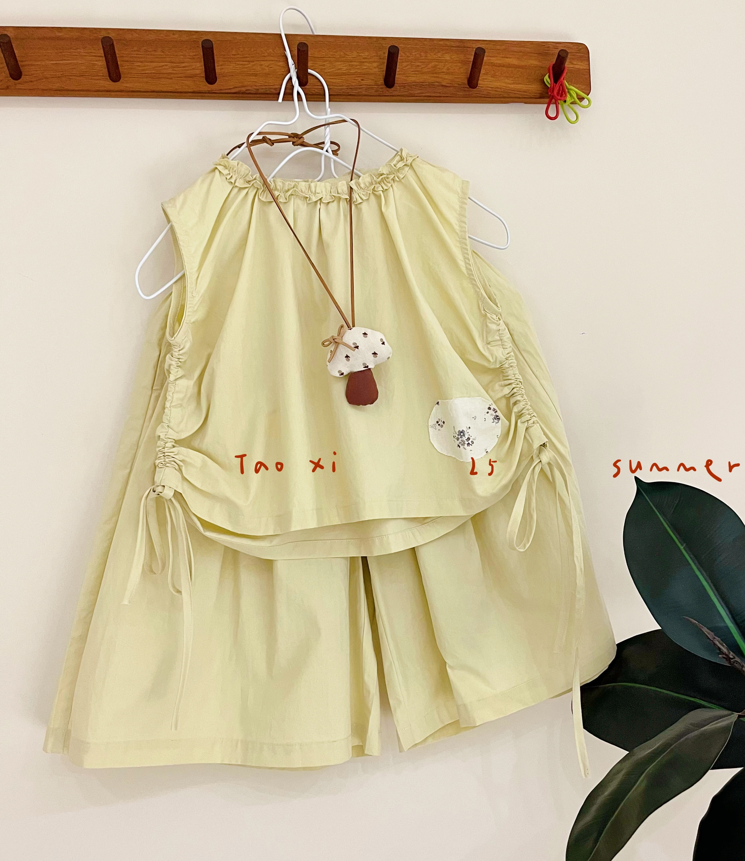 桃喜  5120女童无袖套装2025夏季薄款纯棉上衣+直筒裤两件套