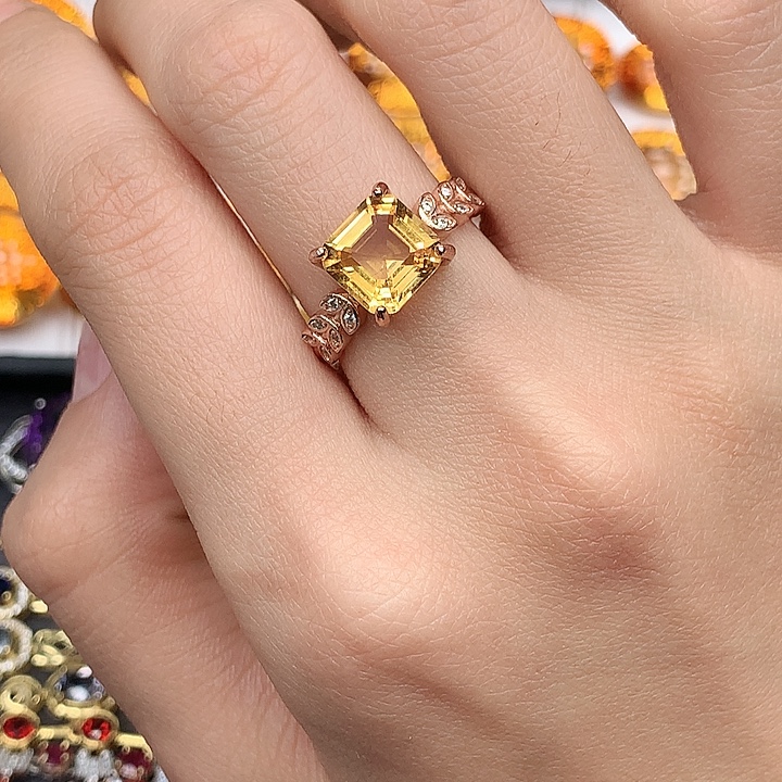 黄晶戒指银S925镶嵌