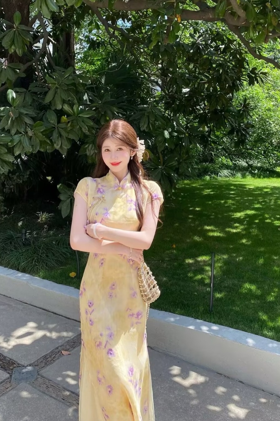 【婉宁】夏季新款少女优雅气质旗袍裙温柔甜辣风温婉风