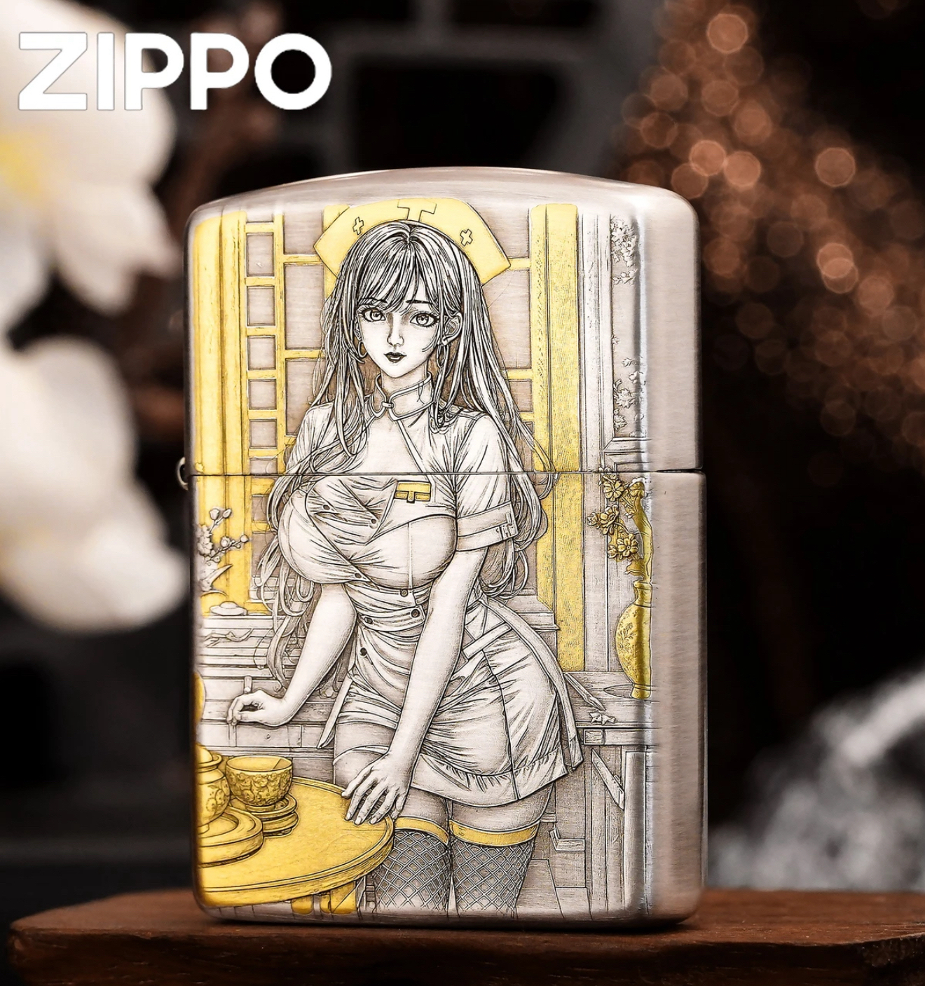 Zippo打火机正版鎏金盔甲白衣天使女护士美女双面雕刻防风DYJ1