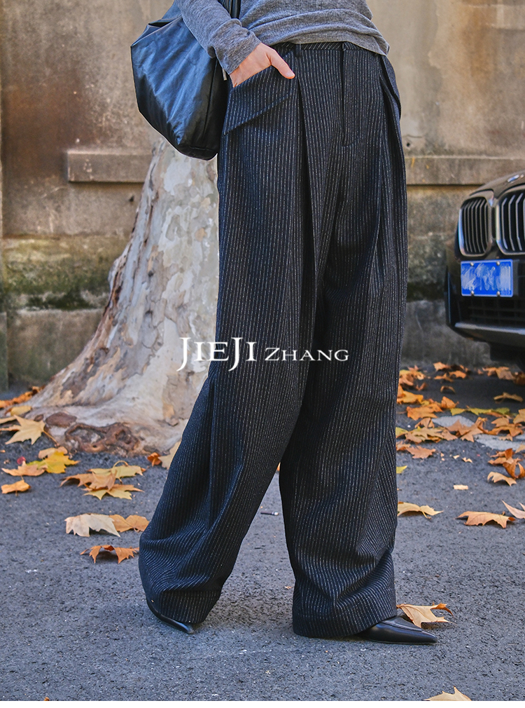 【JIEJI ZHANG】羊毛高级定制秋冬时尚百搭混纺条纹裤351390