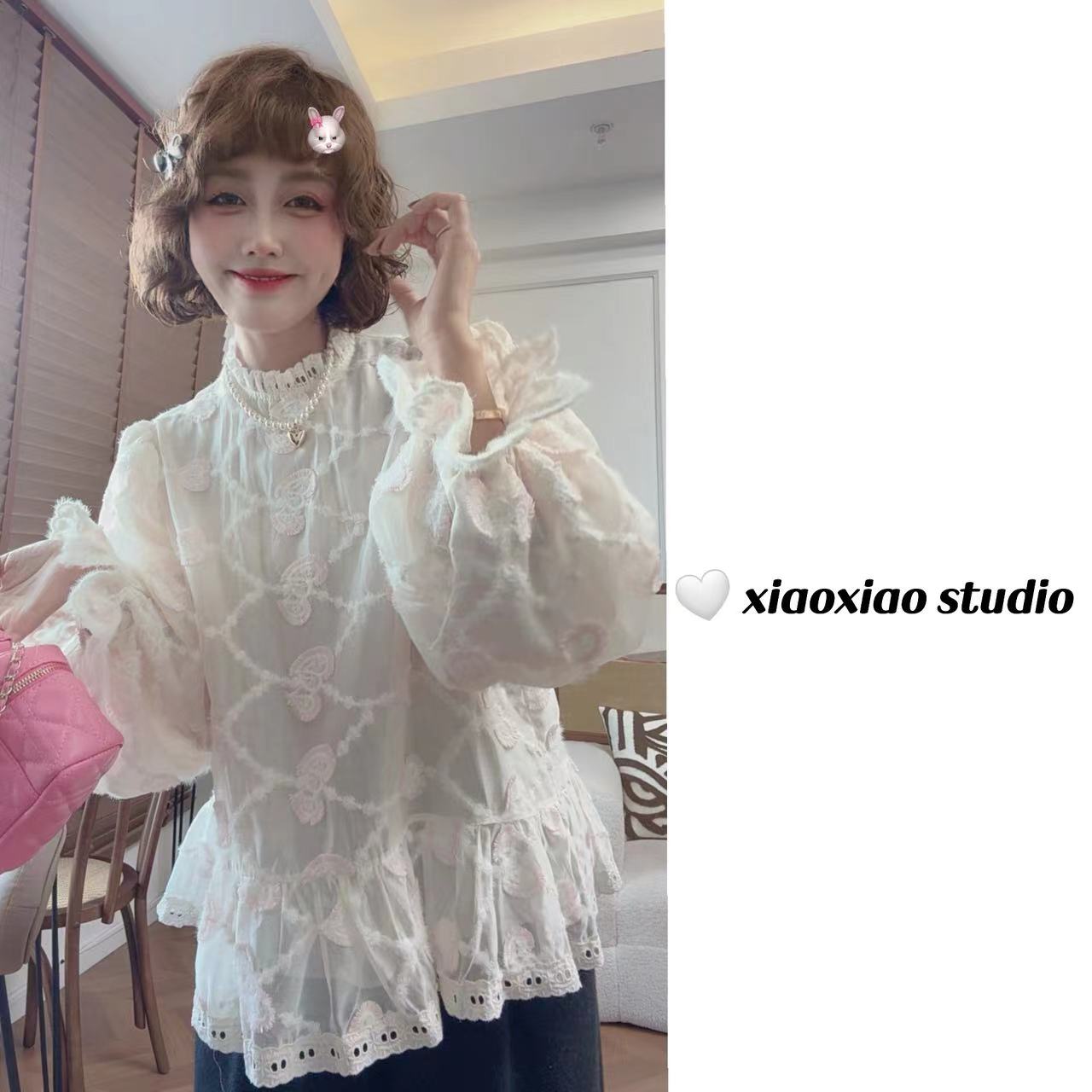 【粉粉嫩嫩】【裙摆设计遮肚子遮屁股】】潇潇自制韩版衬衣XS2697