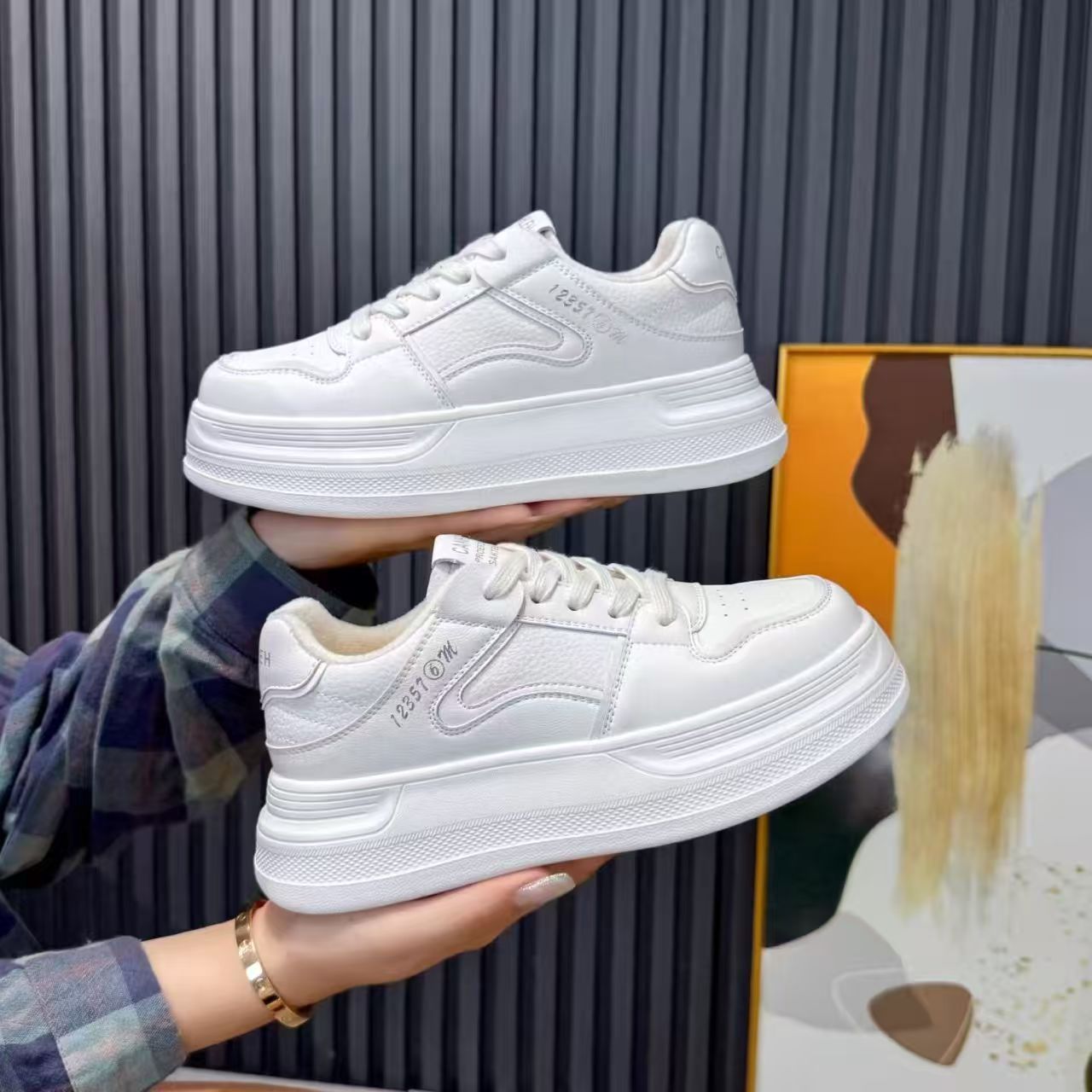 （柚子同款）冬季新款加绒百搭软底休闲123456小白鞋201-1