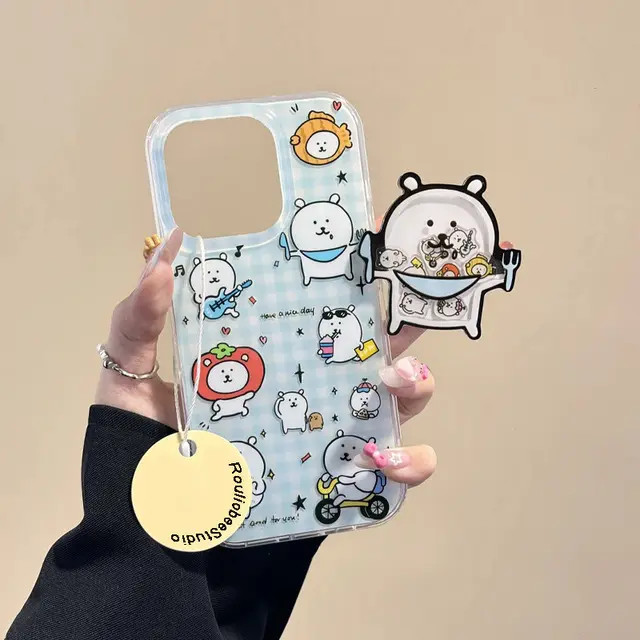 自嘲熊摇摇乐支架适用苹果15promax手机壳iphone16pro可爱12华为m