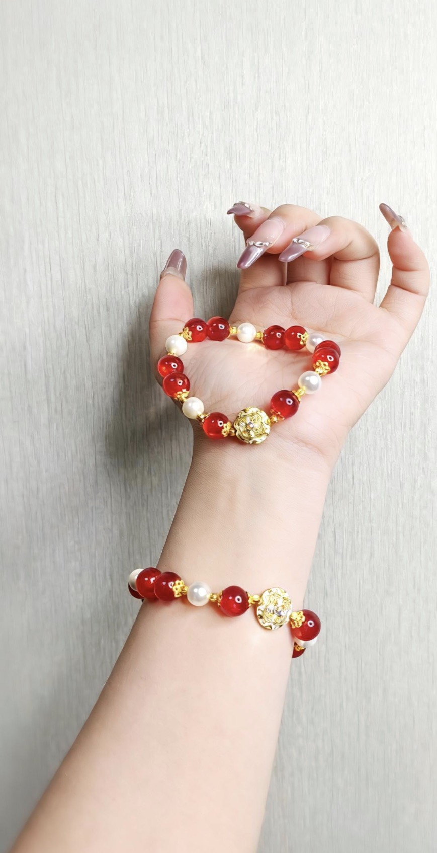 合金仿珍珠手链 【朱颜牡丹】百搭显摆手串时尚百搭轻奢中式