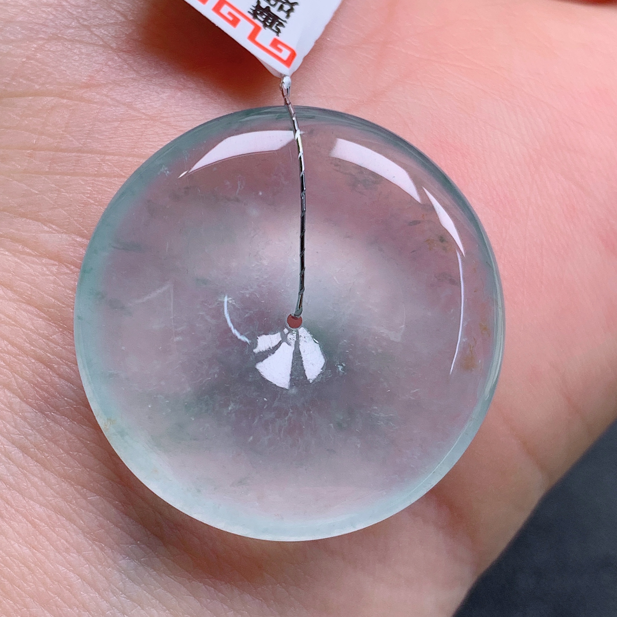 天然缅甸翡翠A货高冰飘花平安扣气质精美尺寸28.5+6.3  425