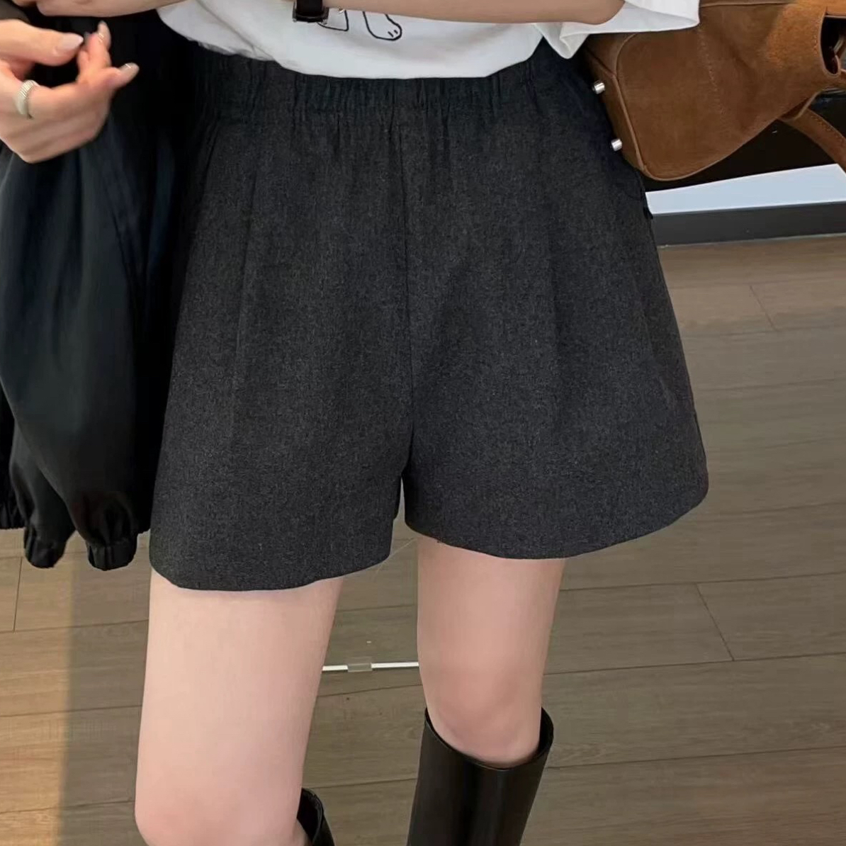 简约收腰西装短裤短裤百搭ins高腰打底直筒裤西装