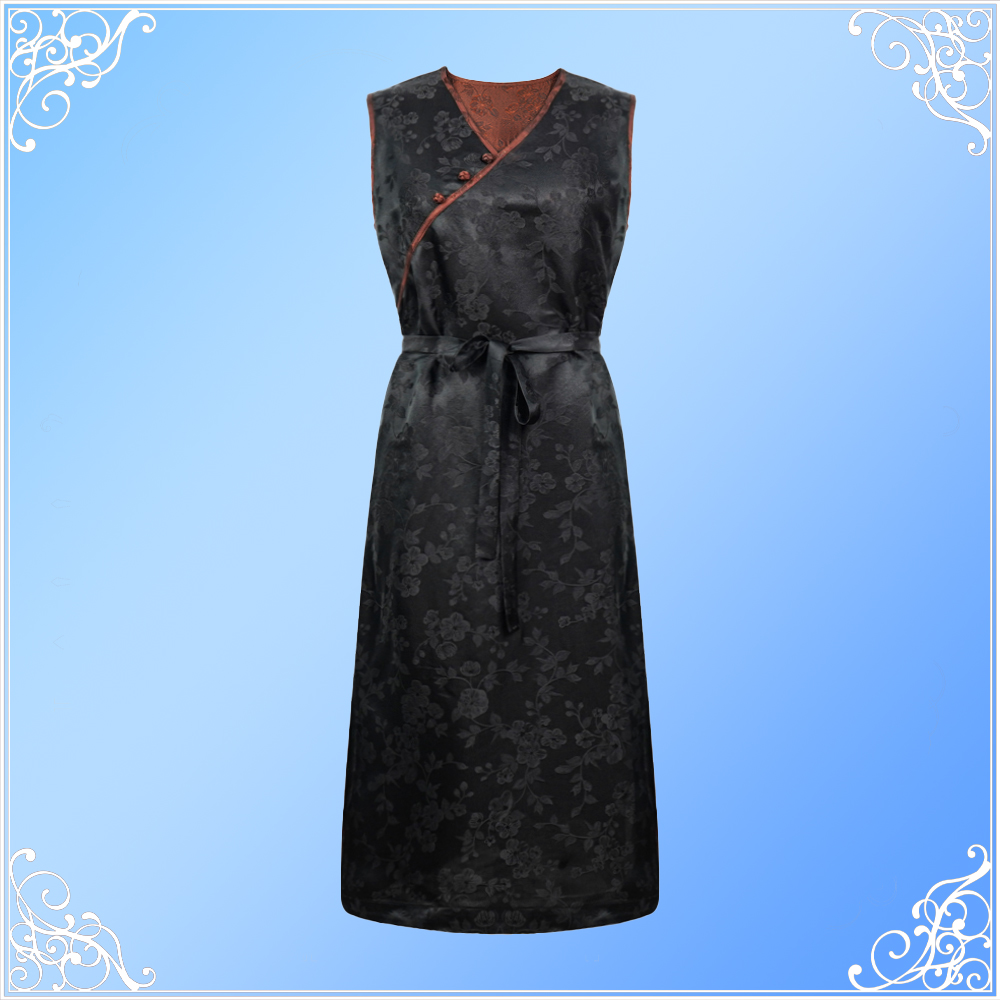 Li 2025夏季新款黑色竹叶无袖收腰连衣裙 84ZH017