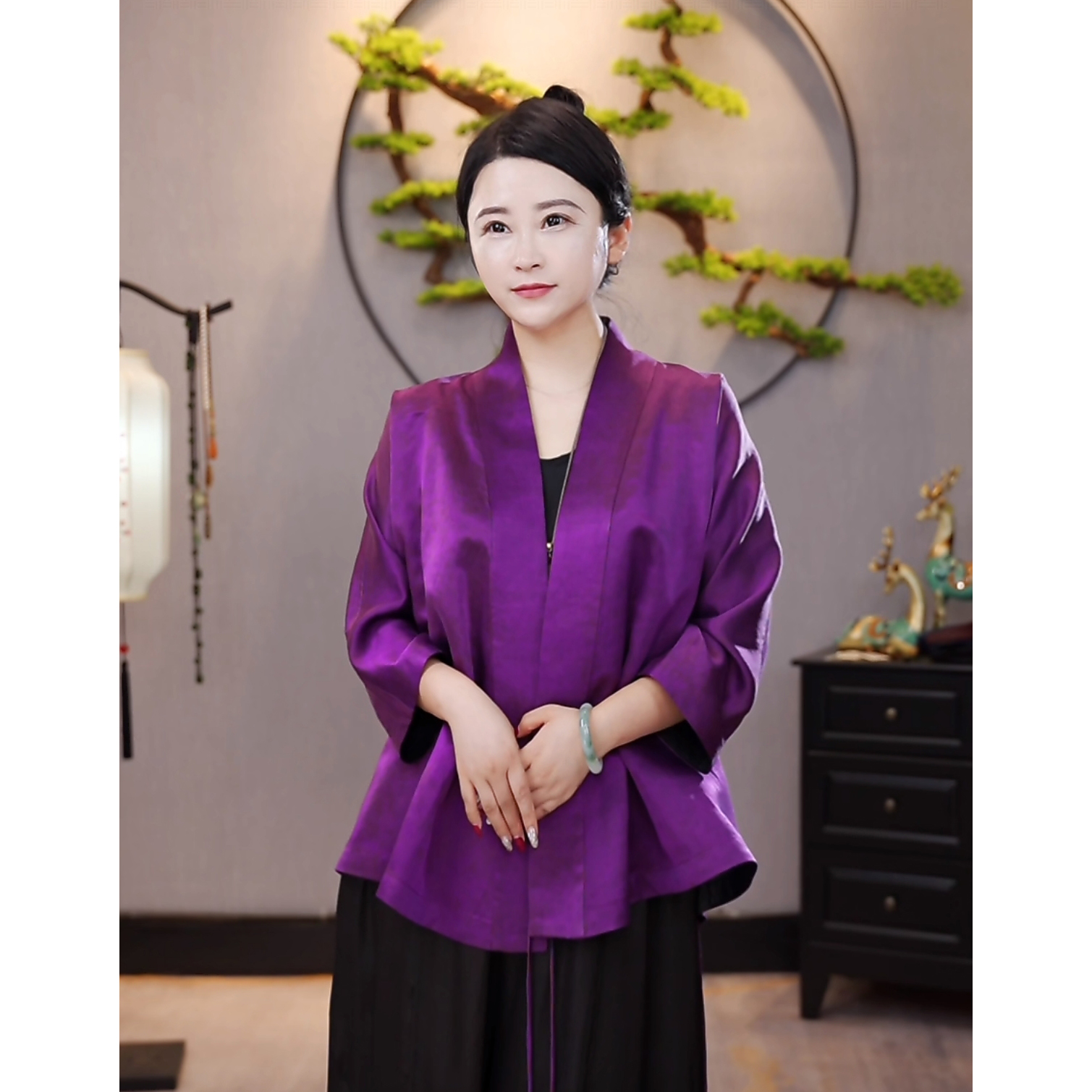 【千奈莉 】紫缎龟中式汉服百搭气质衬衫外套