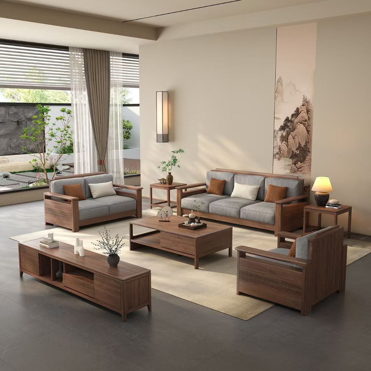 黑胡桃木实木沙发客厅小户型家用现代简约储物家具组合