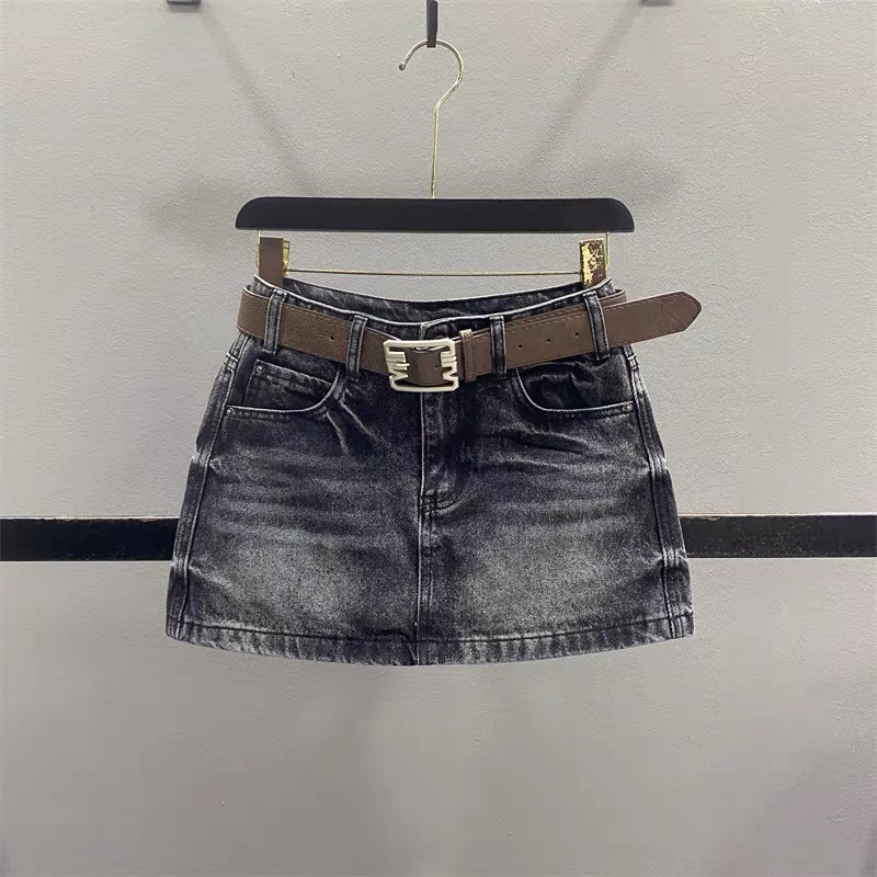 越野兔 黑灰色牛仔短裙7226配皮带