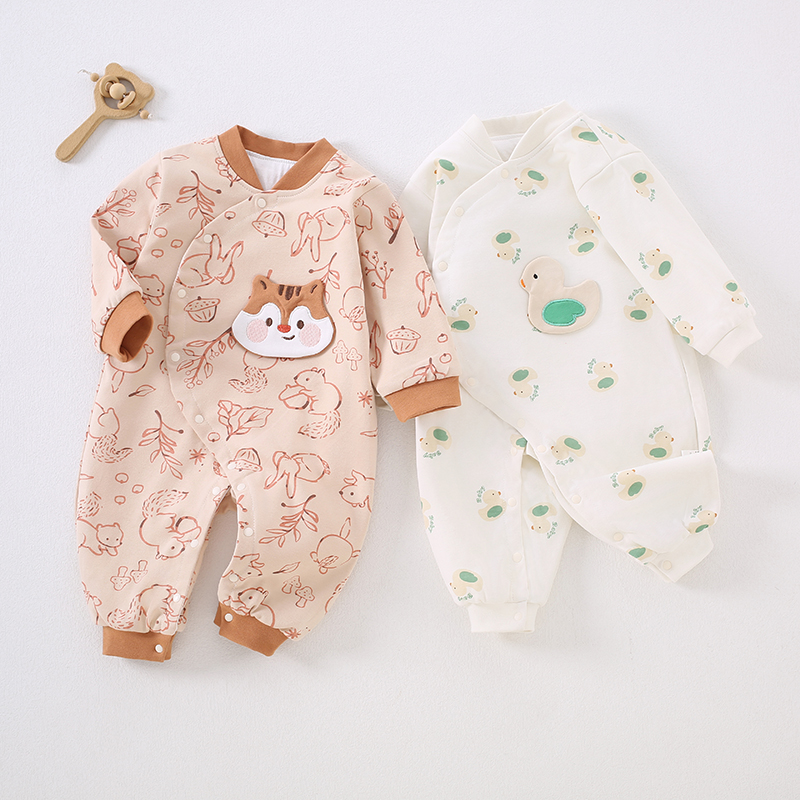 双层新生婴儿连体衣春秋装男女宝宝长袖哈衣无骨纯棉爬服哈衣睡衣