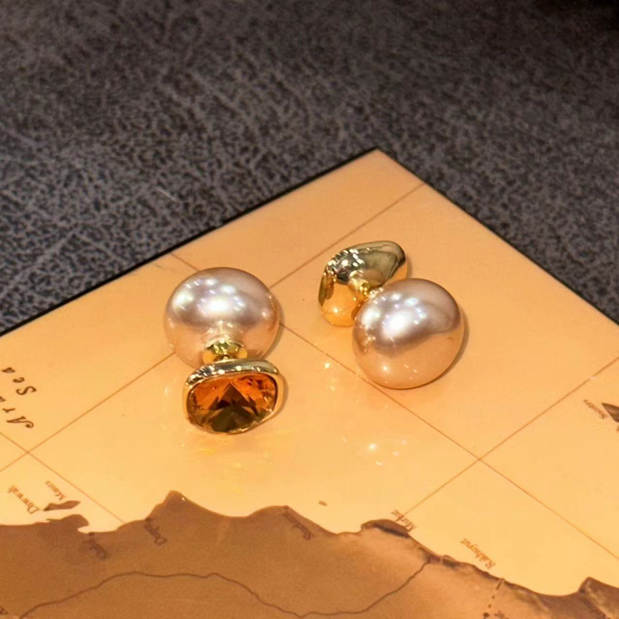 铜合金耳饰 香槟色方形两戴耳饰-4156