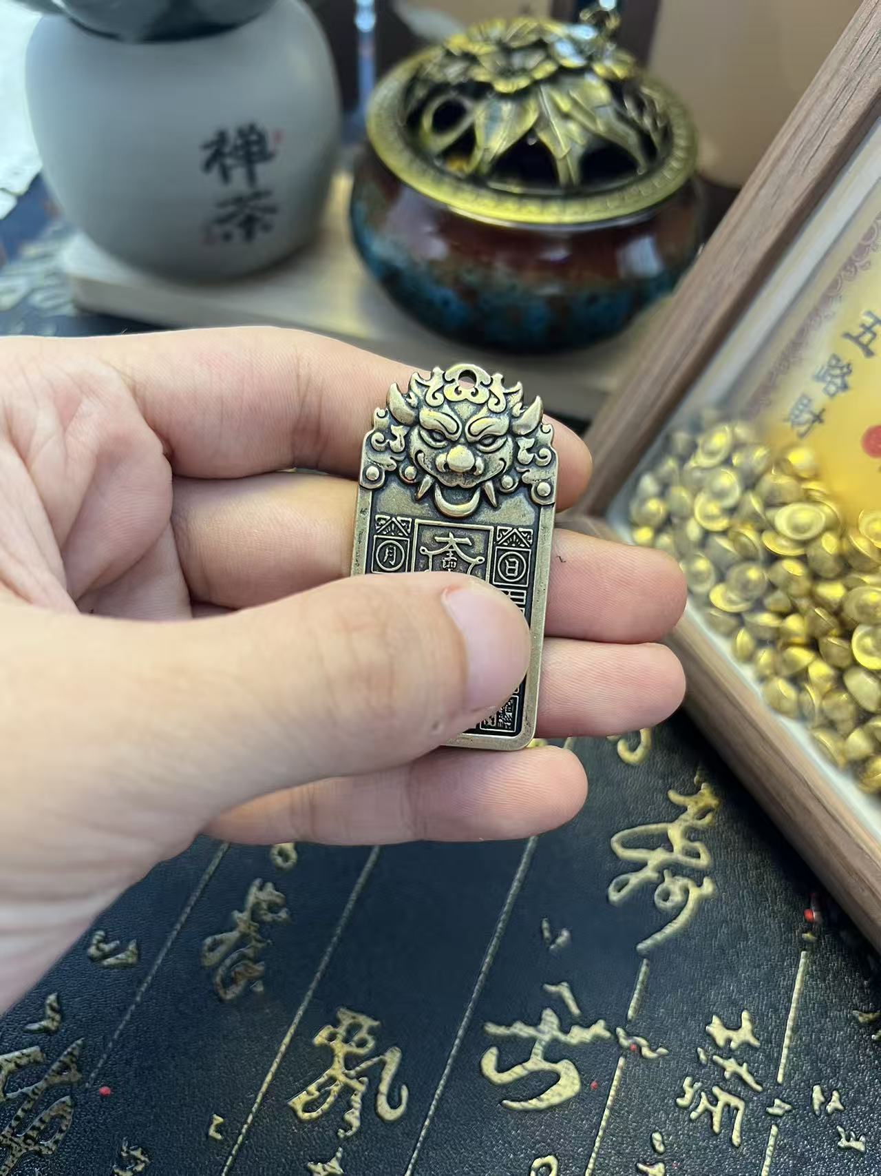 将军牌手工纯黄铜摆件复古工艺品/挂牌/车载挂件/手机壳/包包挂件