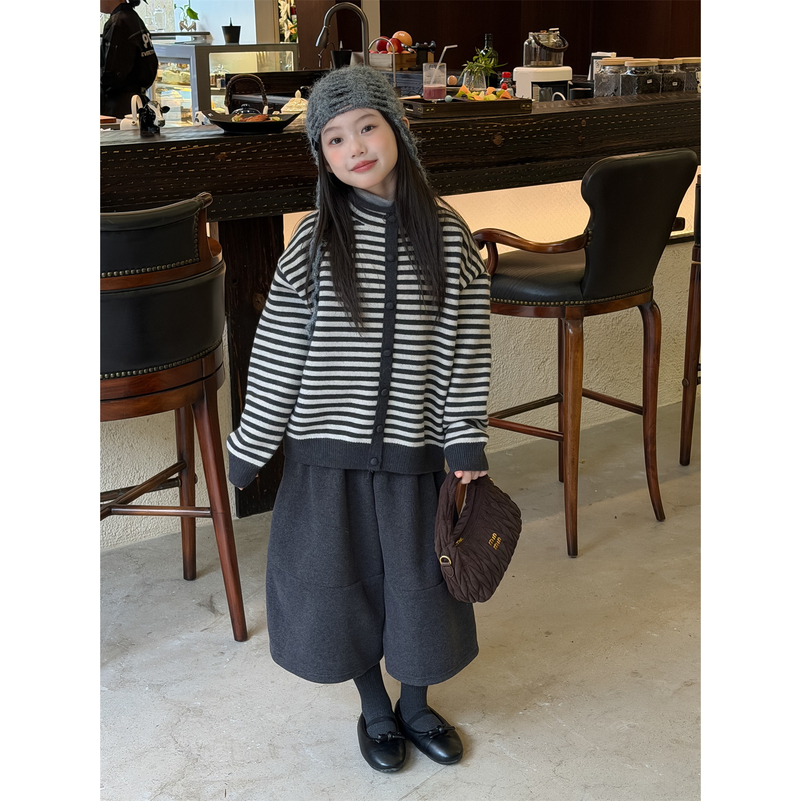 乐小悠女童毛衣2025冬季新款韩版加厚条纹毛衣柔软亲肤保暖内搭潮