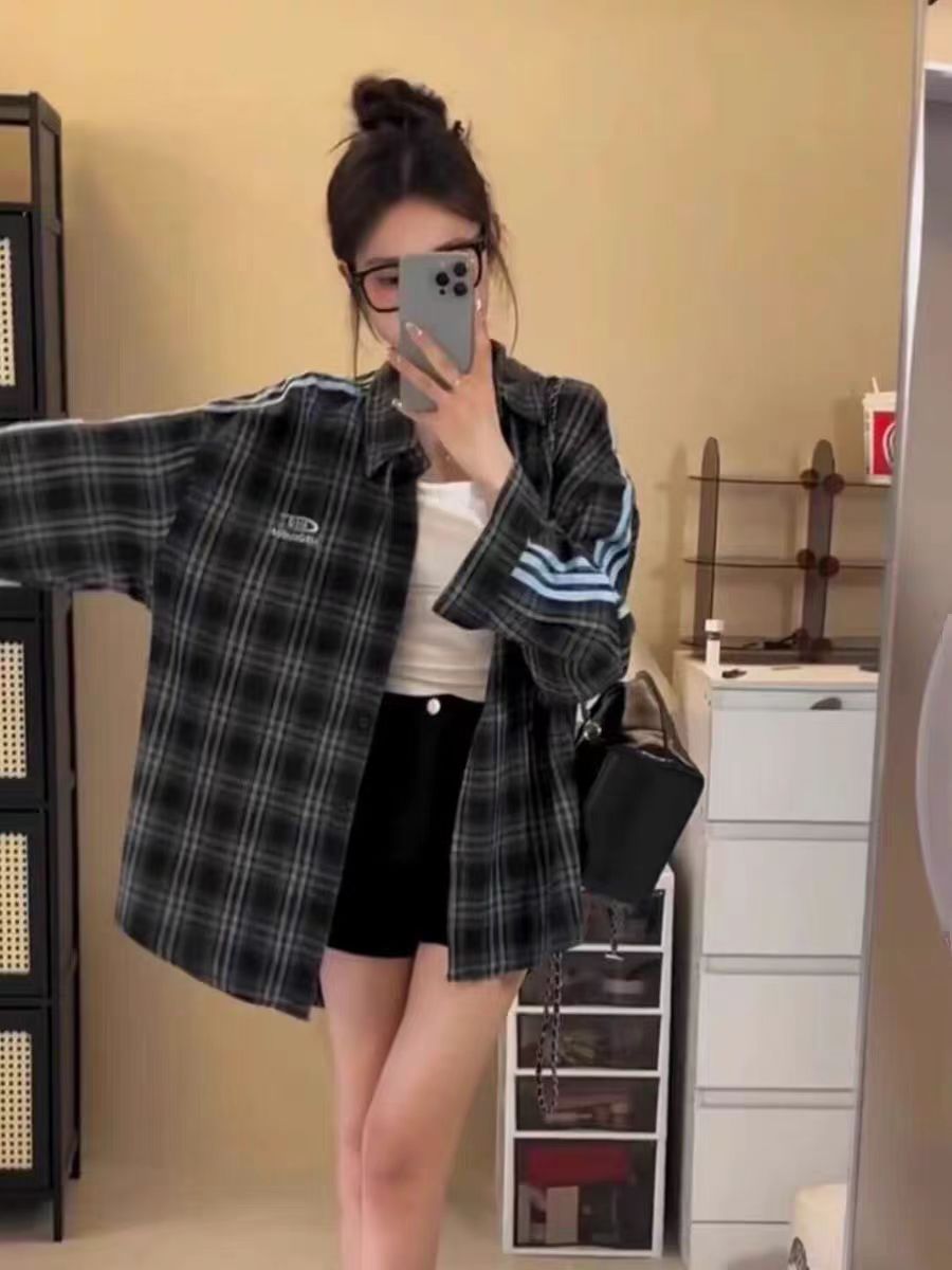 C670款复古条纹格子polo领衬衫外搭