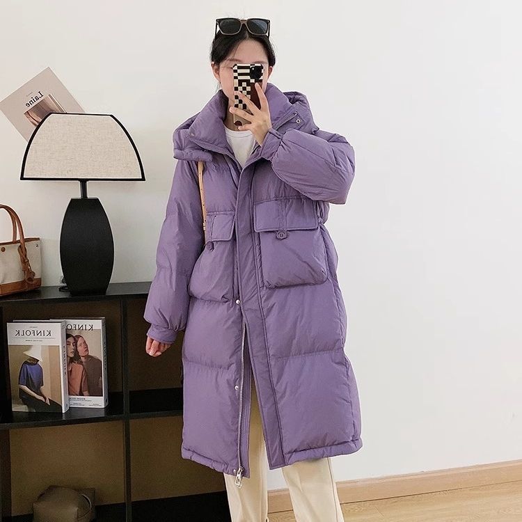 2025新款连帽羽绒服女中长款加厚收腰半粒扣冬季外套