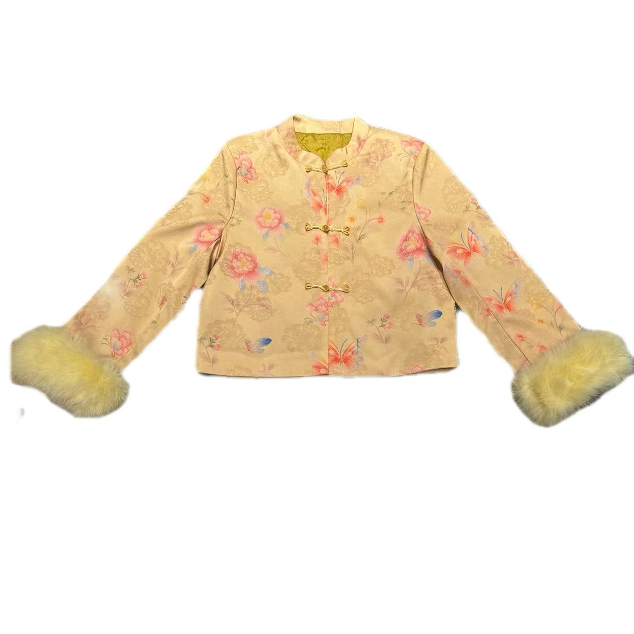 188#冬季新中式《花团锦簇》女时尚潮流气质百搭复古加棉长袖上衣