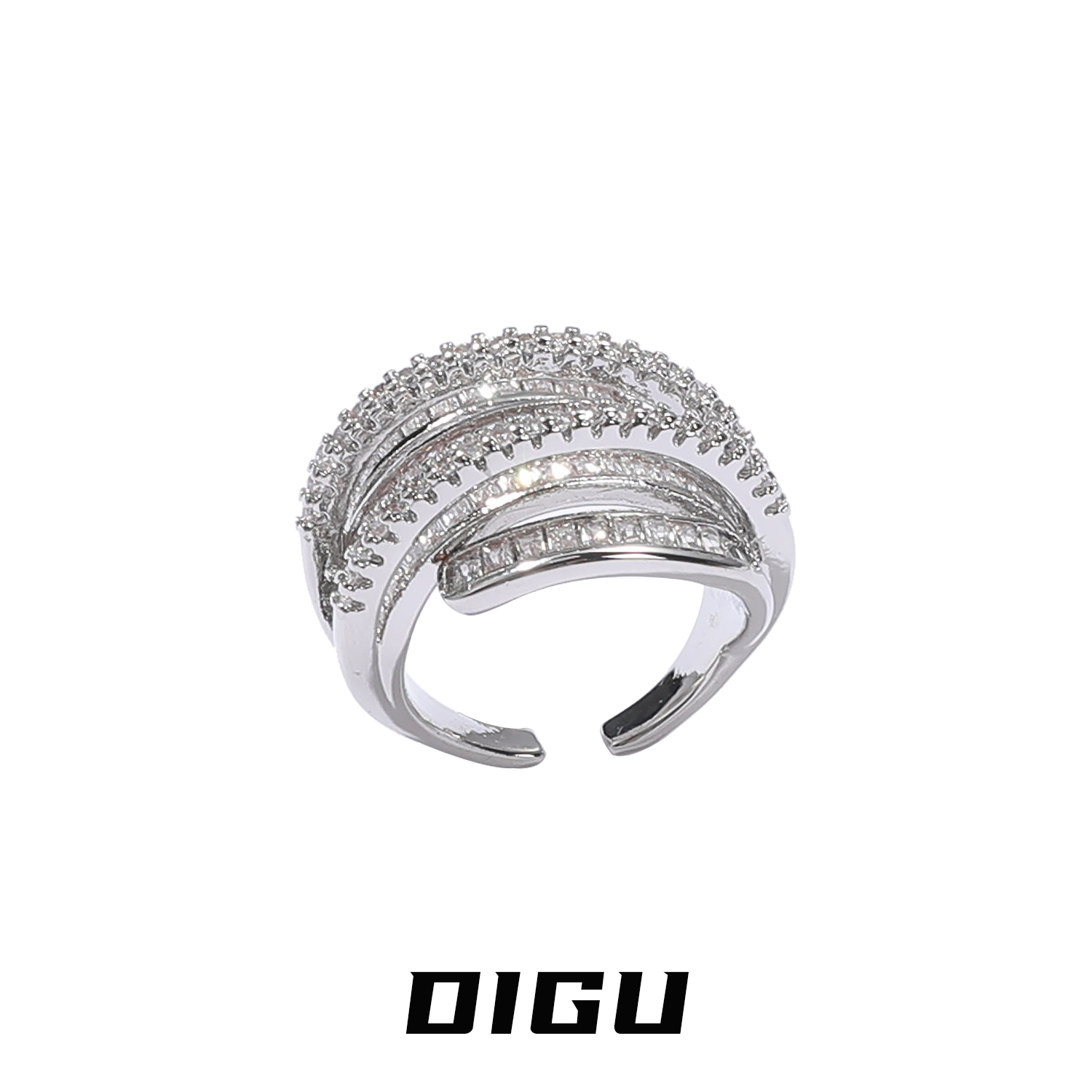 嘀咕家 铜合金合成锆石戒指 气质满钻戒指轻奢开口食指指环手饰