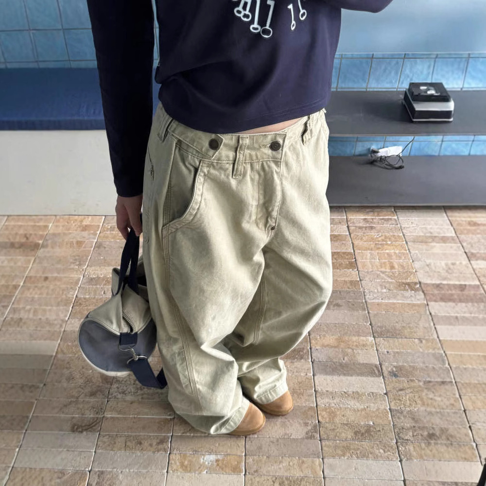 秋季做旧可调节泼墨复古直筒潮工装裤宽松水洗男女裤子潮流街头百