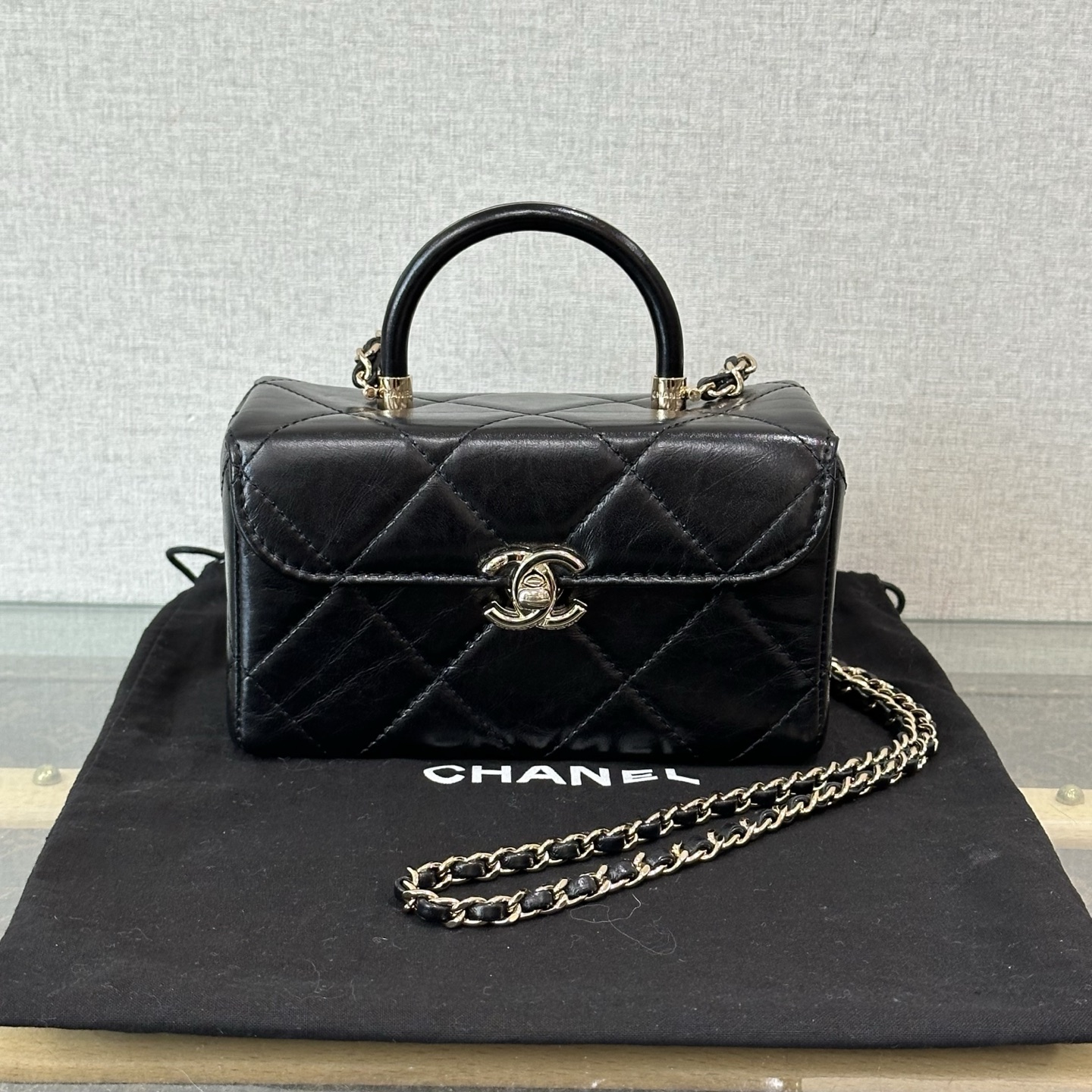 95新 Chanel/香奈儿 23K黑金医生手提单肩斜挎包 14912