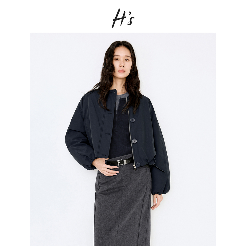 商场同款|HS藏青撞色拼接针织衫女25冬季新款高级设计感套头上衣