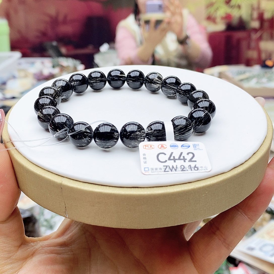 水晶手链未镶嵌C442黑发晶10m透体满体顺发