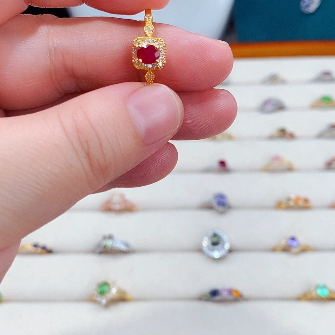 红宝石戒指银S925镶嵌