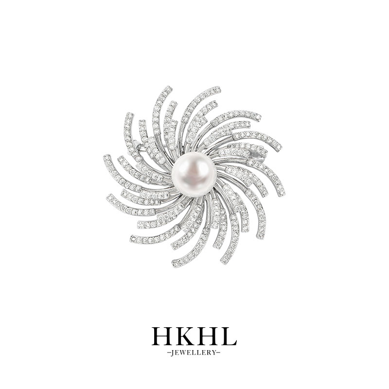 HKHL 合金仿珍珠胸针 花火漩涡胸针女款设计高档简约百搭胸花配饰