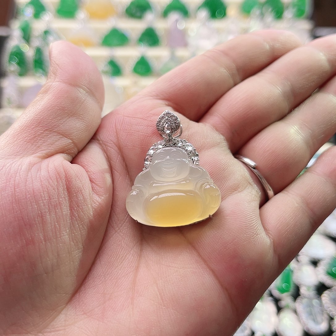 玛瑙/玉髓颈饰银S925镶嵌佛公