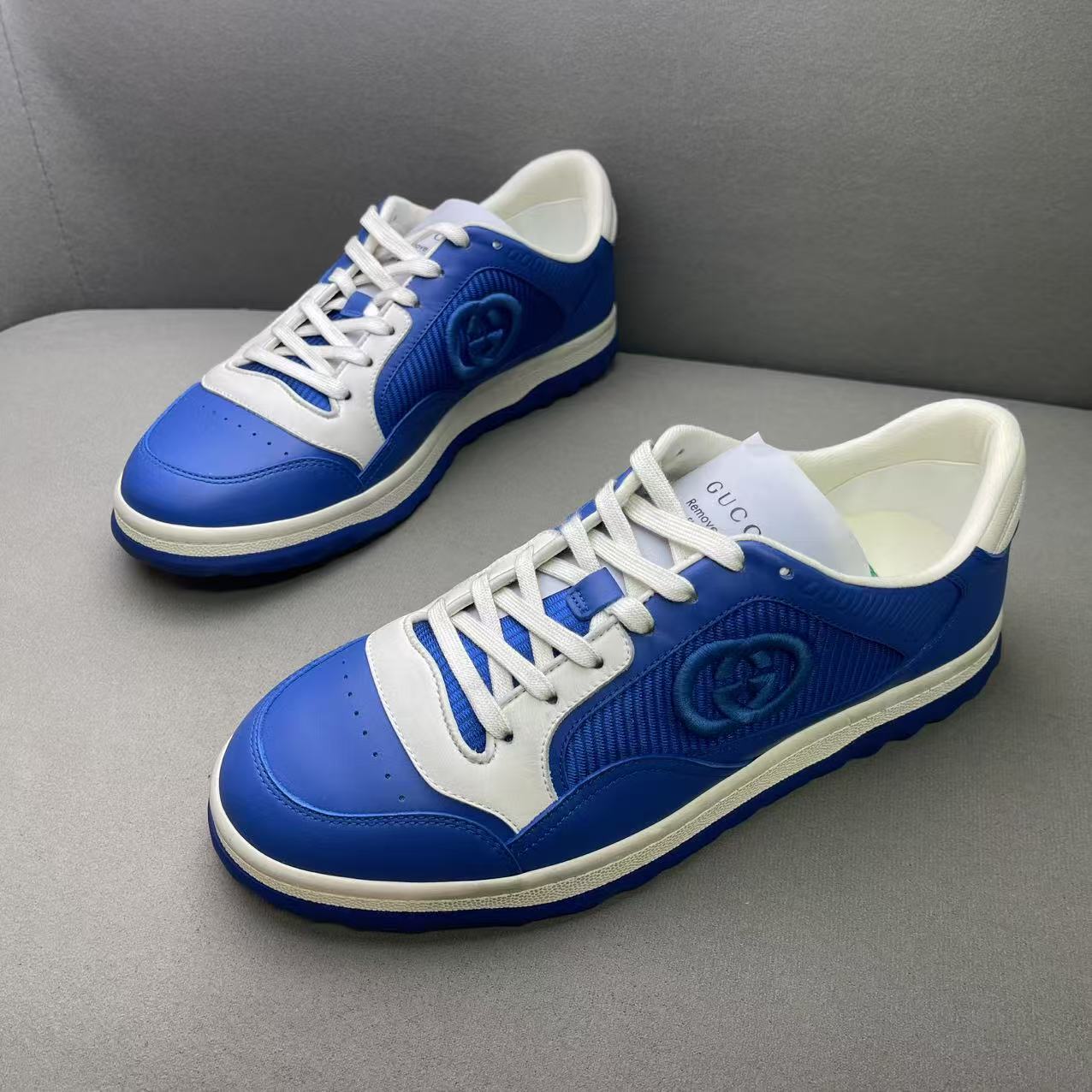 未使用 GUCCI/古驰 蓝色皮面侧边大logoMac80系列时尚板鞋 40码