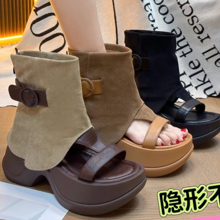 时尚新款网红爆款仙女风超火绝美凉靴2025夏季厚底西部堆堆靴凉靴