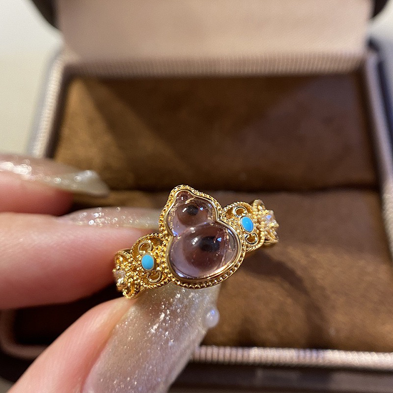 铜合金锆石戒指 九紫离火葫芦戒指女古法国潮珐琅彩紫葫芦福