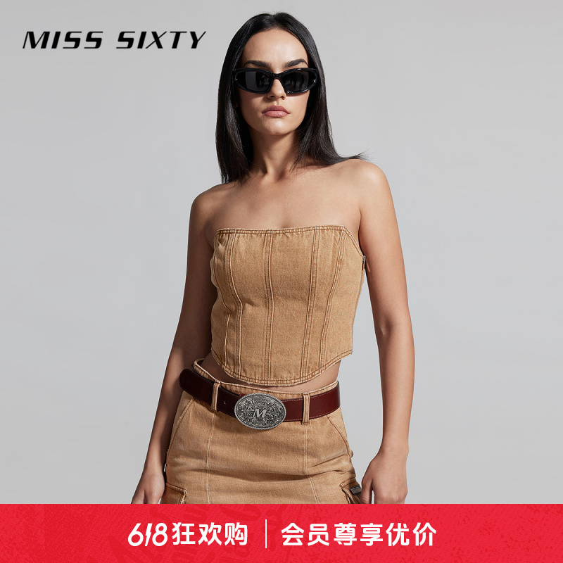 MissSixty夏季新款牛仔抹胸女辣妹尤莱特鱼骨上衣