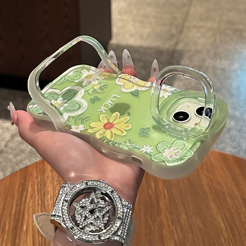 满屏油画花适用苹果16vivo华为oppo小米iPhone15板凳双支架手机壳