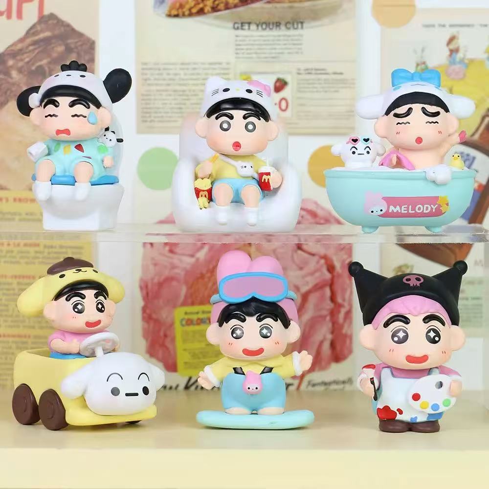 【套装】小新卡通桌面摆件车载手办