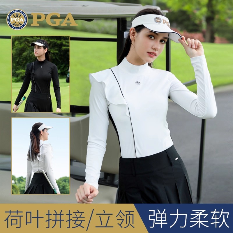 美国PGA 高尔夫女装秋冬服装女士长袖上衣polo衣服百褶短裙套装