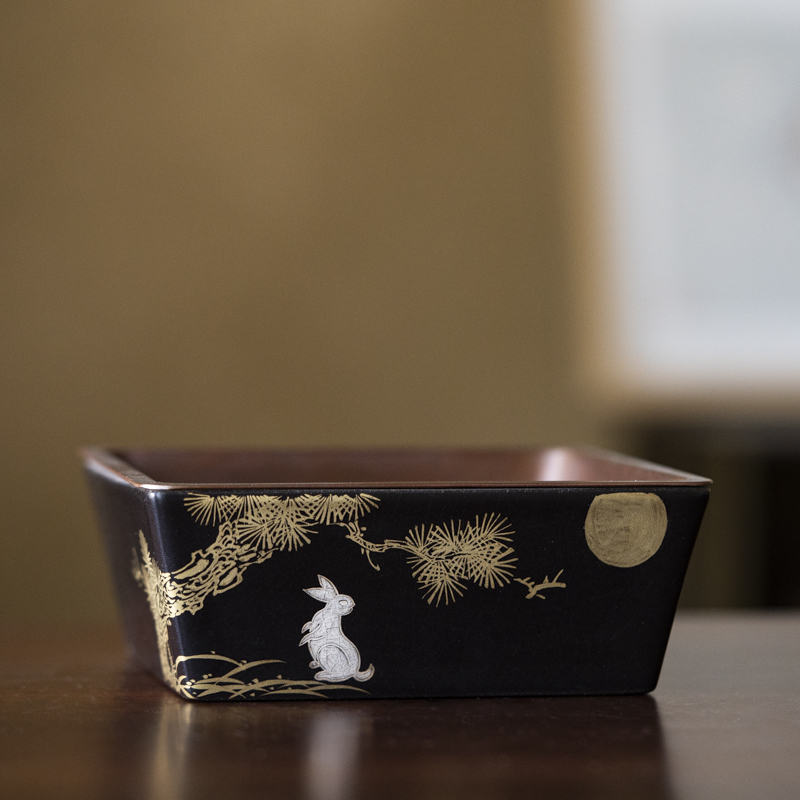 【叁山】 玄黑-梵山堂-望月金松四方壶承（W0087）