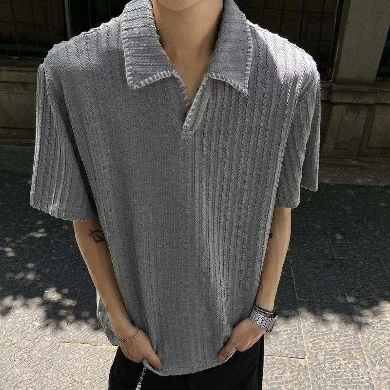 2025夏季新款麦穗纹正肩翻领半袖上衣透气休闲通勤宽松短袖P