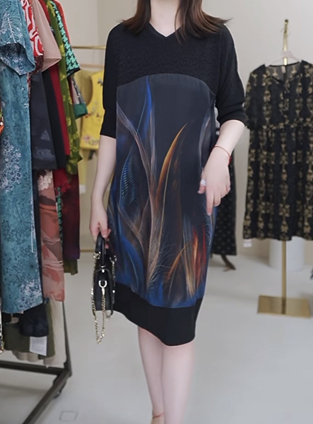 新款25528夏季洋气宽松遮肚子显瘦印花冰丝中长款裙子