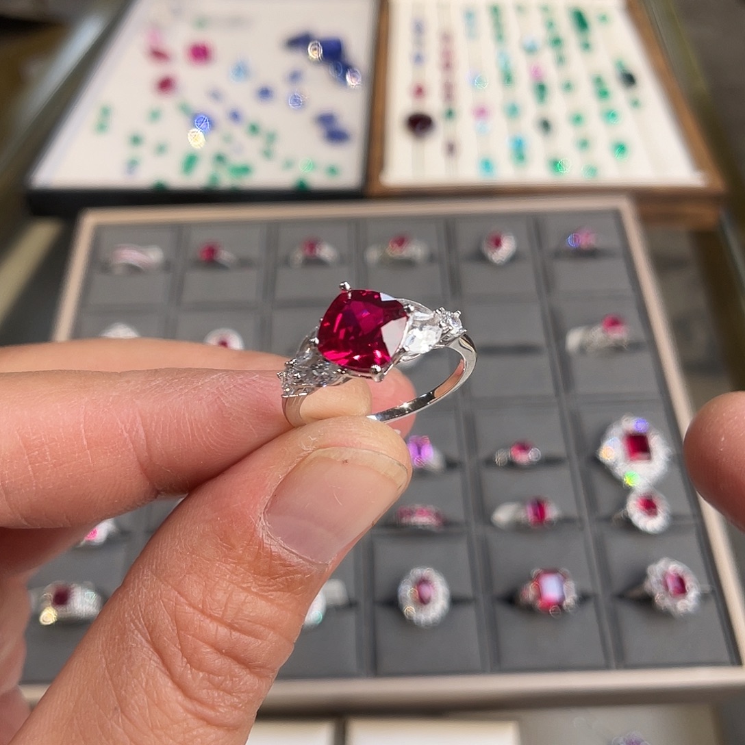 925银培育宝石实心s925银镶