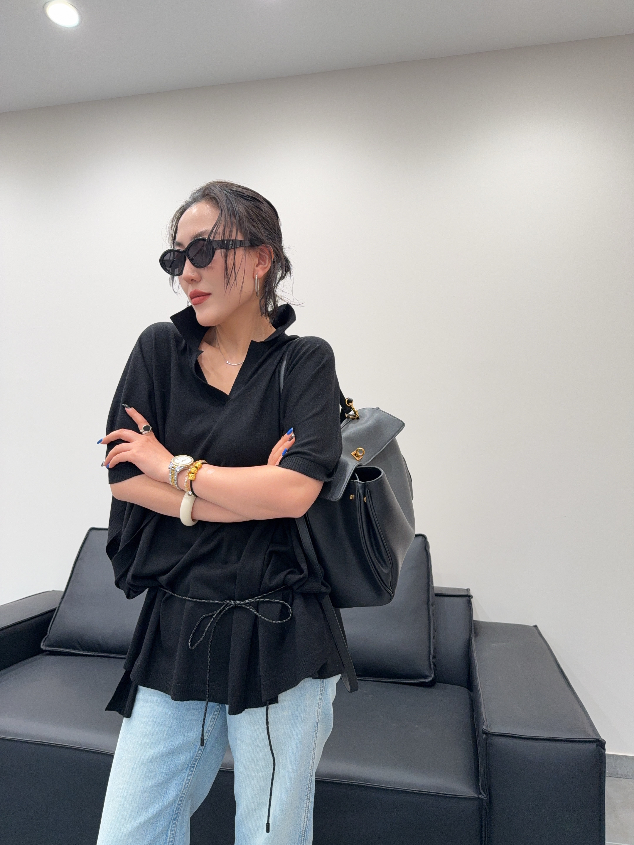 FG·STUDIO 黑灰披肩针织打底