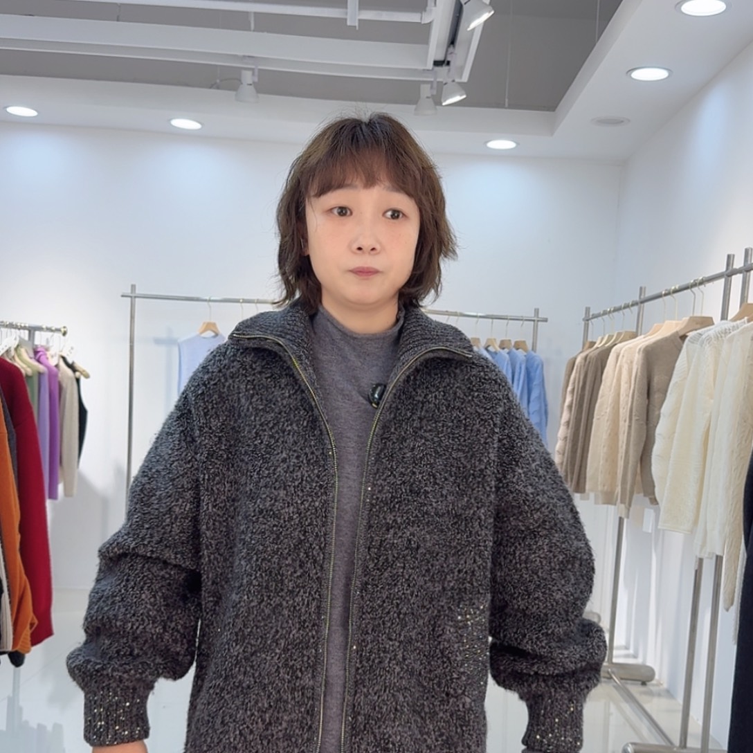 加厚拉链全毛开衫