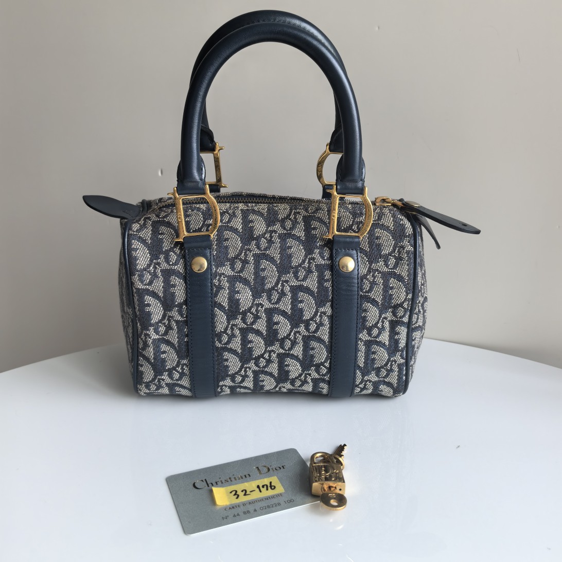 95新 DIOR/迪奥 蓝金波士顿中古款nano枕头包手提包