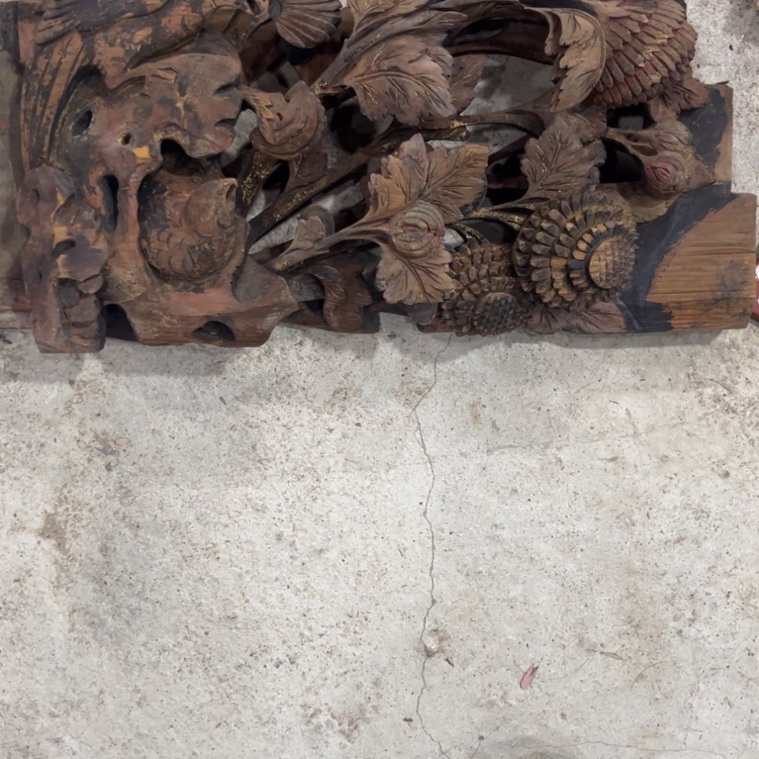 小***界香榧木潮州鎏金镂空花鸟构建